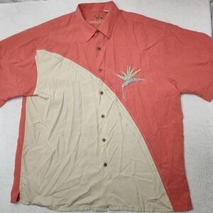 Bamboo Cay Shirt Mens XL Pink Crescent Bird Paradise Camp Embroidered Tropical